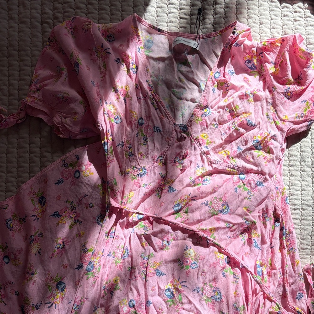 Pink Floral Faithfull the Brand Dress with Puff Sleeves